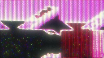 4K Pink geometric glitch distortion with CRT scanlines, digital noise and abstract pixel artifacts, retro-futuristic video texture for motion graphics overlay, screen mode, cyberpunk aesthetic - Powered by Adobe