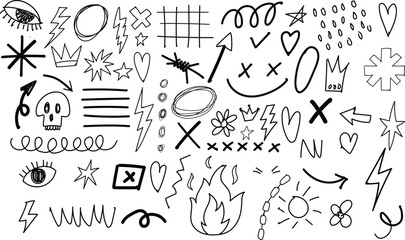 Grungy hand drawn punk doodle graffiti vector. Urban street art illustration with edgy elements, rebellious style, alternative design, sketched symbols, expressive lines, cool pattern, youth culture .