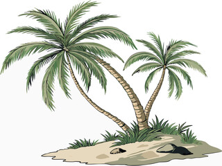 Tropical Palm Trees on a Sandy Island Illustration.