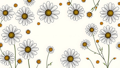 Obraz premium Chic and delicate chamomile and daisy floral design on a soft beige backdrop with ample room for text. with white shades