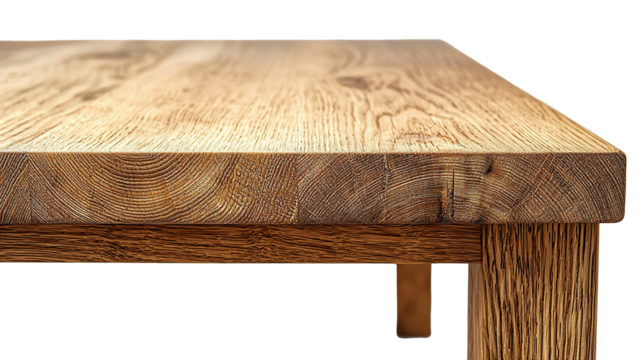 Wooden table with natural surface texture on transparent top. PNG