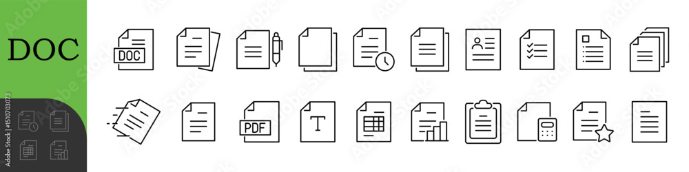 Poster document line editable icons set. vector illustration in thin line modern style of paper documentati