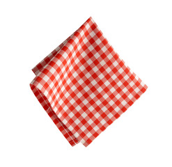 Red gingham picnic cloth isolated on white. dishtowel design element,kitchen towel,checkered napkin.