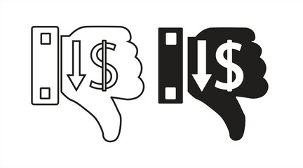 
Financial crisis icon, bankruptcy, economic downturn, down arrow symbol, eps 10 on white background, vector illustration.