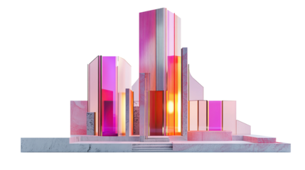 Memphis colorful skyscraper architecture isolated on transparent background. PNG
