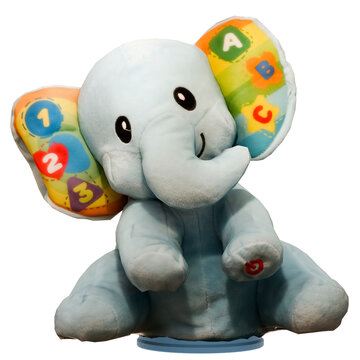 3d render plush elephant toy abc 123 with transparent background