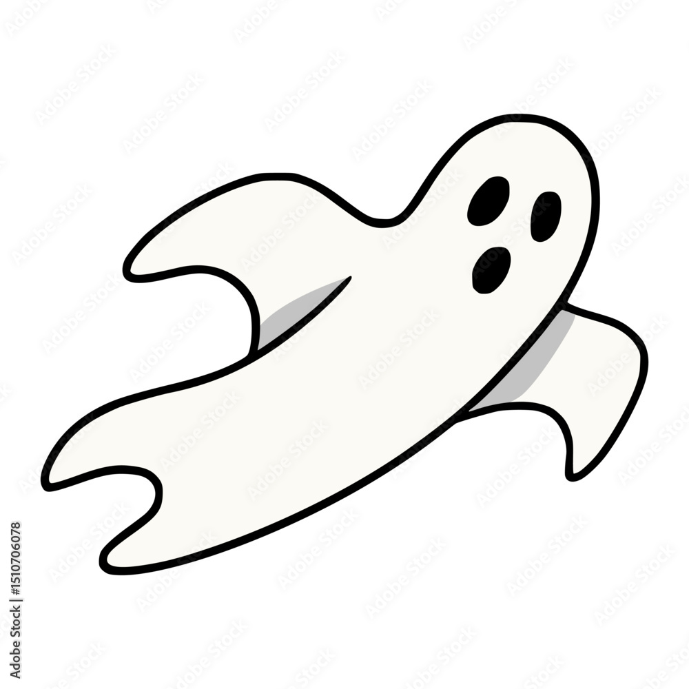 Poster vector illustration of a playful cartoon ghost with a unique, flowing design and three distinctive b