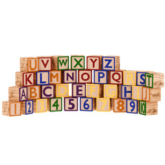 3d render toy blocks alphabet numbers with transparent background