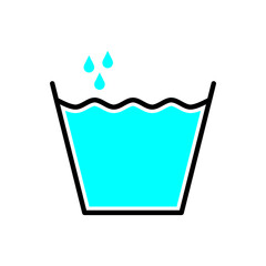 Laundry Basin Icon. Vector Symbol of Wash Bowl with Water for Clothes Cleaning.