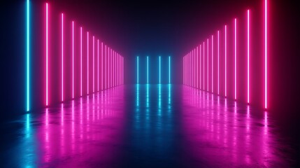 Neon corridor, vibrant colors