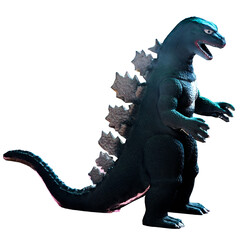 3d render godzilla monster toy figure with transparent background