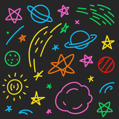 Chalkboard Cosmic Drawing – Hand-Drawn White Chalk Space Vector

