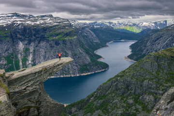 View of the famous Trolltunga and the surrounding area near Odda (Norway)