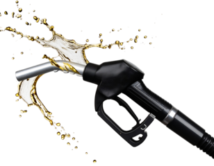 Top View of Gasoline Splash from Nozzle in Slow Motion Concept, Transparent PNG