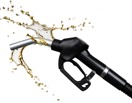 Top View of Gasoline Splash from Nozzle in Slow Motion Concept, Transparent PNG
