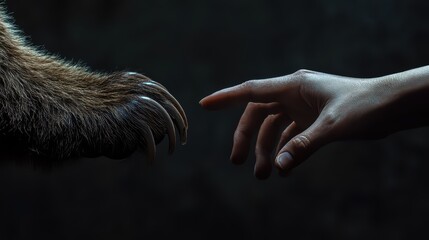 A clean outline of a bear paw and a human hand in a standoff