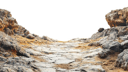 A vast barren rocky area stretches across the transparent. PNG