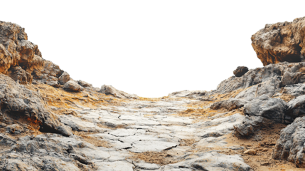 A vast barren rocky area stretches across the transparent. PNG