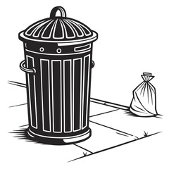 silhouette trash can on white background