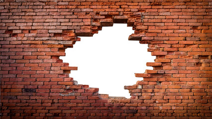brick wall with bricks removed to create a hole. The hole is transparent