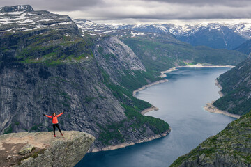 View of the famous Trolltunga and the surrounding area near Odda (Norway)