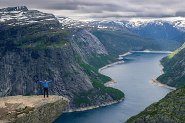View of the famous Trolltunga and the surrounding area near Odda (Norway)
