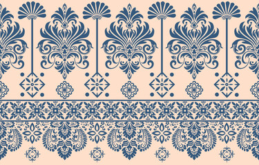 floral pattern vintage ethnic modern embroidery texture boho design vector illustration hand drawn pink flower motif branches leaves wallpaper seamless background border.