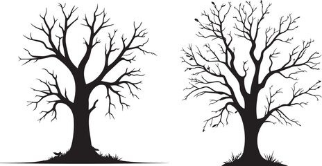 Obraz premium Silhouette of a dead tree without leaves Halloween tree shape on white background 