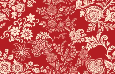 Poster floral pattern vintage ethnic modern embroidery texture boho design vector illustration hand drawn pink flower motif branches leaves wallpaper seamless background border.