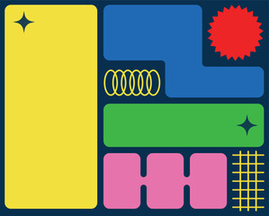 Bento grid web design elements, y2k layouts ,geometric shapes.Trendy retro abstract figures.Vector flat illustration