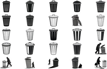 silhouette trash can on white background