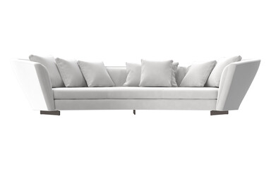 modern white curved sectional sofa front view isolated.