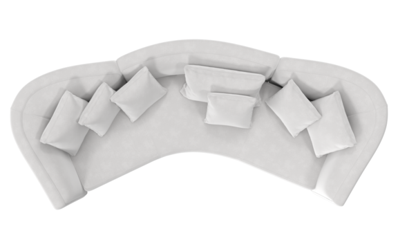 modern white curved sectional sofa top view isolated.