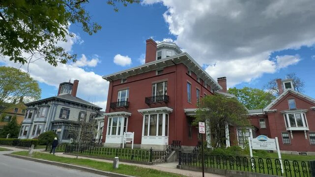 Historic Colonial Architecture of Park Row in Downtown Brunswick, Maine