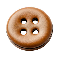 Four hole brown leather button closeup