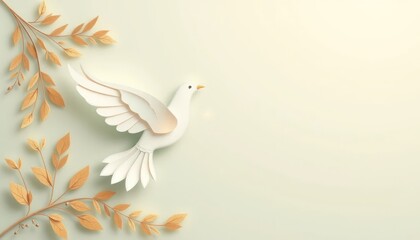 Fototapeta premium A Symbol of Hope: Paper Dove with Golden Branches, Peace and Tranquility