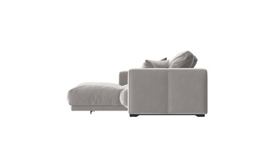 light gray L-shape sofa with pillows side view isolated.
