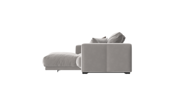 light gray L-shape sofa with pillows side view isolated.