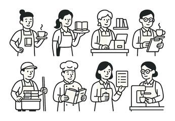 Cafe and restaurant flat icon set. dining, culinary and beverage symbols