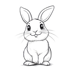 Cute Bunny Rabbit Sketch Drawing Sitting and Smiling on Transparent Background