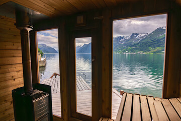 Nice sauna next to Hardanger fjord near Odda (Norway)