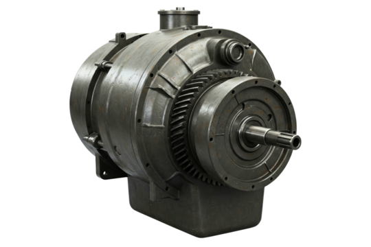 Industrial direct current electric motor generator isolated on a transparent background