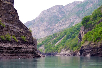 View of the Sulak canyon. A river in the mountainous region of Dagestan.