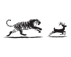 Tiger Chasing Deer Silhouette in the Jungle