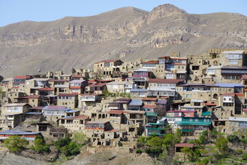 The village of Chokh. Dense location of houses. Dagestan.