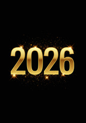 New Year 2026 Countdown Banner Mockup &ndash; Sparkle Effects, Dark Background with Golden Numbers Silhouette, Big Editable Title Area