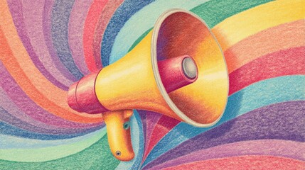 Vibrant Megaphone with Colorful Waves Representing Communication and Expression in a Creative Art Style