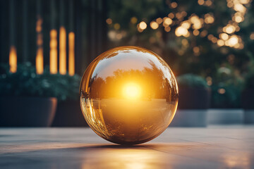 Abstract glass orb with glossy surface light