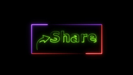 share button neon bright lime green color 4k illustration. Abstract rectangle frame share icon 4k illustration on black background.