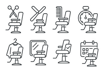 Barber shop linear icon set. salon and grooming symbols for hairstyling services